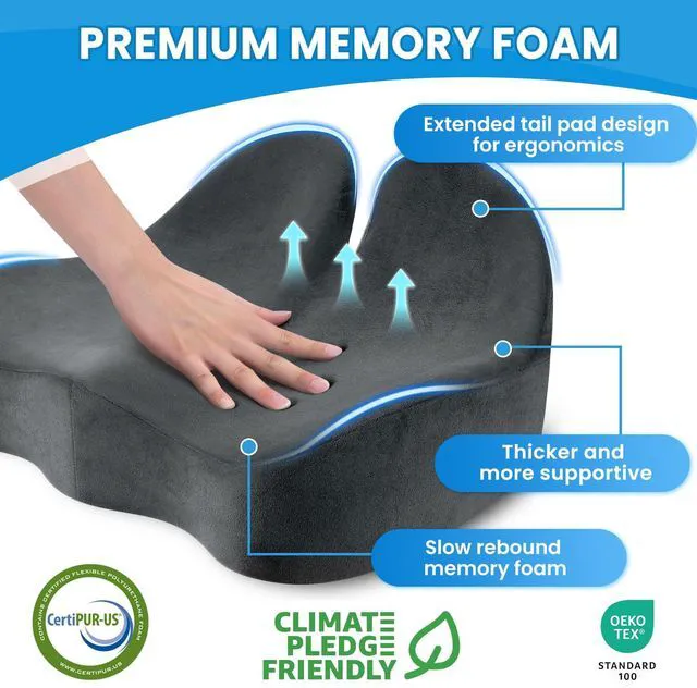 Alt view image 3 of 7 - Extra Large Seat Cushion, Sciatica Support for Office Chair, Grey Ergonomic Office Chair Cushion for Hip & Tailbone Pain Relief, Memory Foam Cushion for Car, Long Trip, Desk Chair, Lab