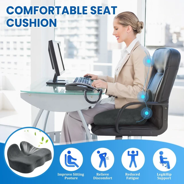 Alt view image 5 of 7 - Extra Large Seat Cushion, Sciatica Support for Office Chair, Grey Ergonomic Office Chair Cushion for Hip & Tailbone Pain Relief, Memory Foam Cushion for Car, Long Trip, Desk Chair, Lab