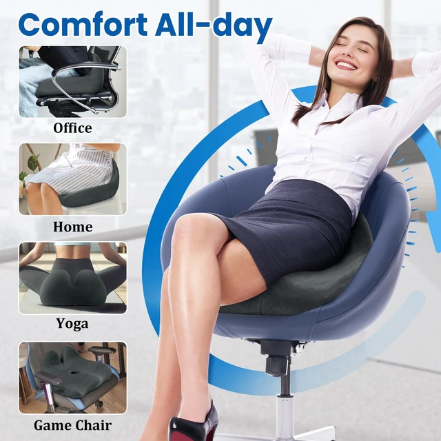 Alt view image 6 of 7 - Extra Large Seat Cushion, Sciatica Support for Office Chair, Grey Ergonomic Office Chair Cushion for Hip & Tailbone Pain Relief, Memory Foam Cushion for Car, Long Trip, Desk Chair, Lab