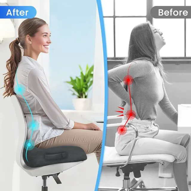 Alt view image 7 of 7 - Extra Large Seat Cushion, Sciatica Support for Office Chair, Grey Ergonomic Office Chair Cushion for Hip & Tailbone Pain Relief, Memory Foam Cushion for Car, Long Trip, Desk Chair, Lab