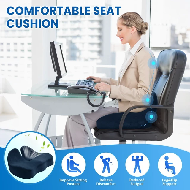 Alt view image 4 of 7 - Extra Large Seat Cushion, Sciatica Support for Office Chair, Blue Ergonomic Office Chair Cushion for Hip & Tailbone Pain Relief, Memory Foam Cushion for Car, Long Trip, Desk Chair, Lab
