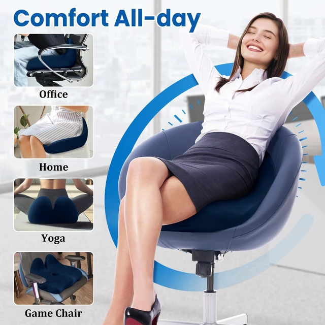 Alt view image 6 of 7 - Extra Large Seat Cushion, Sciatica Support for Office Chair, Blue Ergonomic Office Chair Cushion for Hip & Tailbone Pain Relief, Memory Foam Cushion for Car, Long Trip, Desk Chair, Lab