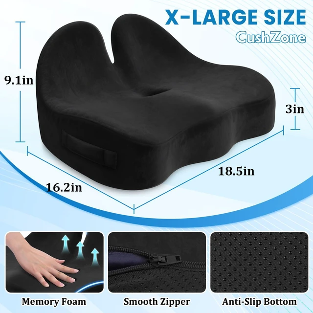 Alt view image 2 of 7 - Extra Large Seat Cushion, Sciatica Support for Office Chair, Black Ergonomic Office Chair Cushion for Hip & Tailbone Pain Relief, Memory Foam Cushion for Car, Long Trip, Desk Chair, Lab