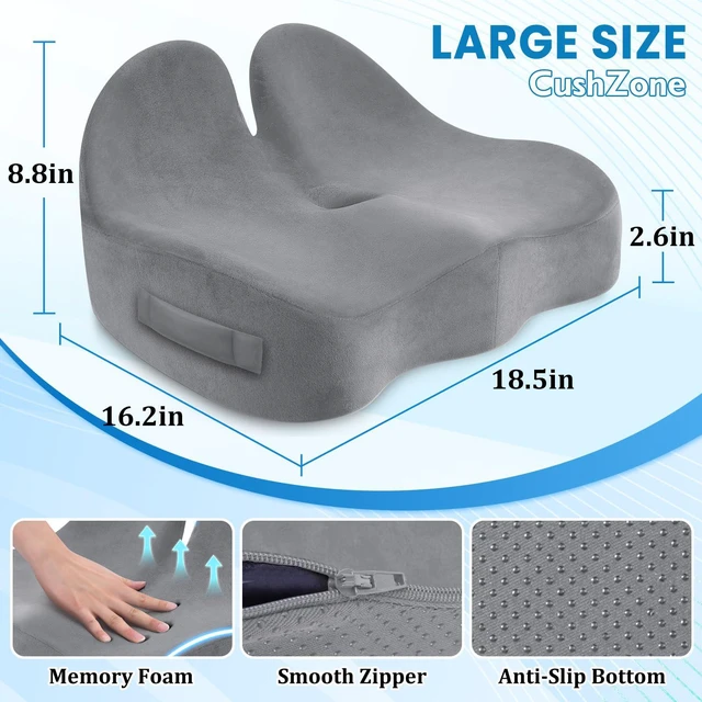 Alt view image 2 of 7 - Ergonomic Seat Cushion, Sciatica Support for Chair, Light Grey Large Size for Sciatica & Hip & Tailbone Pain Relief, Memory Foam Office Chair Cushion for Car, Long Trip, Desk Chair, Lab