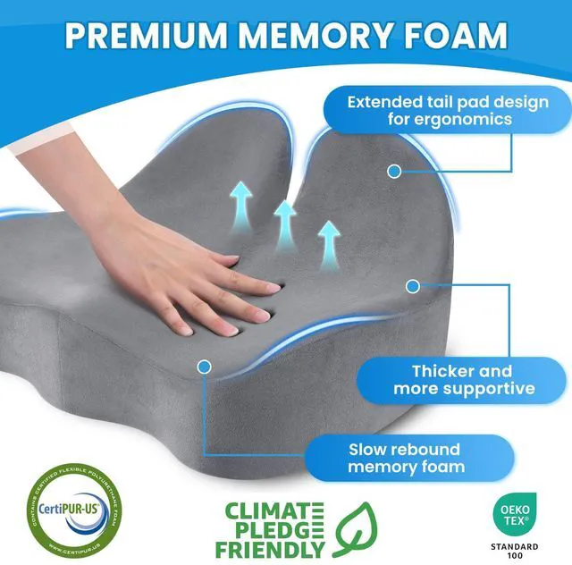 Alt view image 3 of 7 - Ergonomic Seat Cushion, Sciatica Support for Chair, Light Grey Large Size for Sciatica & Hip & Tailbone Pain Relief, Memory Foam Office Chair Cushion for Car, Long Trip, Desk Chair, Lab