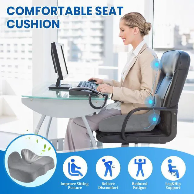Alt view image 4 of 7 - Ergonomic Seat Cushion, Sciatica Support for Chair, Light Grey Large Size for Sciatica & Hip & Tailbone Pain Relief, Memory Foam Office Chair Cushion for Car, Long Trip, Desk Chair, Lab