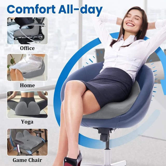 Alt view image 5 of 7 - Ergonomic Seat Cushion, Sciatica Support for Chair, Light Grey Large Size for Sciatica & Hip & Tailbone Pain Relief, Memory Foam Office Chair Cushion for Car, Long Trip, Desk Chair, Lab