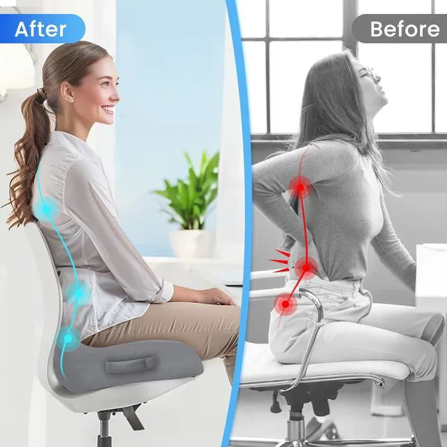 Alt view image 7 of 7 - Ergonomic Seat Cushion, Sciatica Support for Chair, Light Grey Large Size for Sciatica & Hip & Tailbone Pain Relief, Memory Foam Office Chair Cushion for Car, Long Trip, Desk Chair, Lab