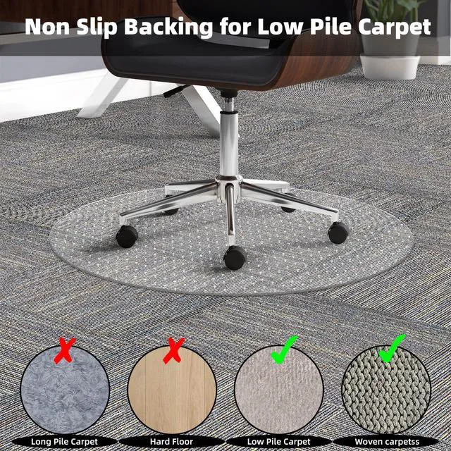 Alt view image 5 of 7 - Office Chair Mat for Low-Pile Carpet, 36 in Round, Carpet Protector Clear PVC With Anti-Slip Studs, Helps Reduce Carpet Wear From Chair Wheels, Smooth Surface Supports Daily Rolling