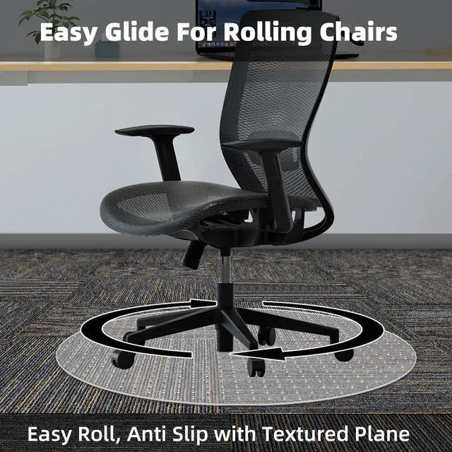 Alt view image 6 of 7 - Office Chair Mat for Low-Pile Carpet, 36 in Round, Carpet Protector Clear PVC With Anti-Slip Studs, Helps Reduce Carpet Wear From Chair Wheels, Smooth Surface Supports Daily Rolling
