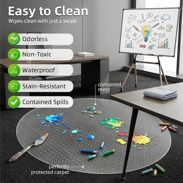 Alt view image 7 of 7 - Office Chair Mat for Low-Pile Carpet, 36 in Round, Carpet Protector Clear PVC With Anti-Slip Studs, Helps Reduce Carpet Wear From Chair Wheels, Smooth Surface Supports Daily Rolling