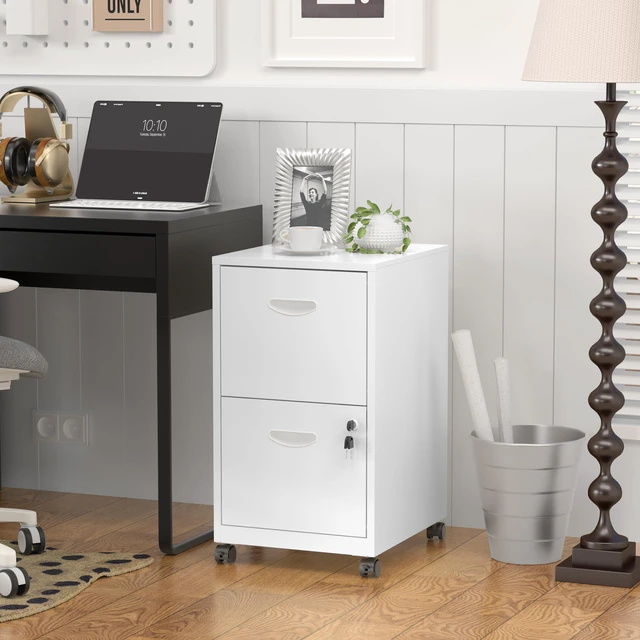 Alt view image 2 of 7 - 2 Drawer File Cabinet,Metal Mobile File Cabinet with Lock White Filing Cabinet with Wheel,Vertical File Cabinet for Home Office,Under Desk Rolling File Cabinets for Hanging Letter/A4