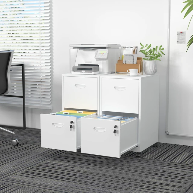 Alt view image 4 of 7 - 2 Drawer File Cabinet,Metal Mobile File Cabinet with Lock White Filing Cabinet with Wheel,Vertical File Cabinet for Home Office,Under Desk Rolling File Cabinets for Hanging Letter/A4