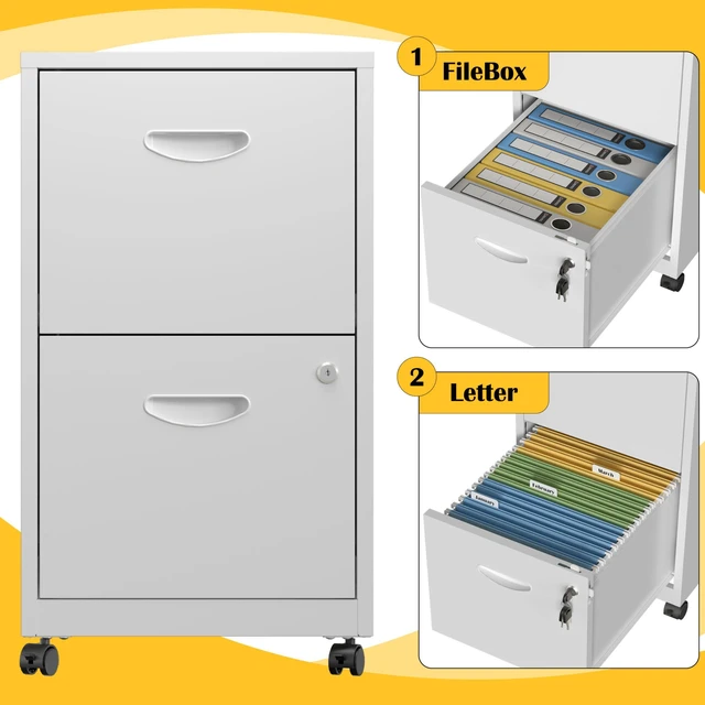 Alt view image 6 of 7 - 2 Drawer File Cabinet,Metal Mobile File Cabinet with Lock White Filing Cabinet with Wheel,Vertical File Cabinet for Home Office,Under Desk Rolling File Cabinets for Hanging Letter/A4