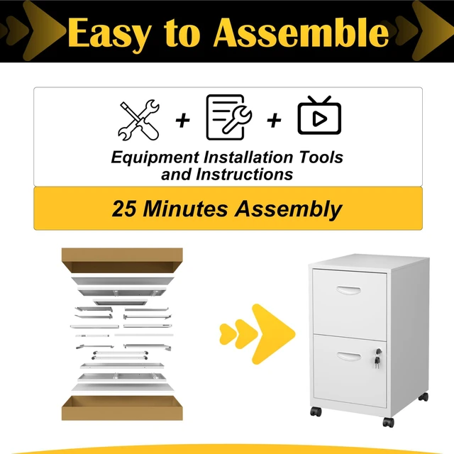 Alt view image 7 of 7 - 2 Drawer File Cabinet,Metal Mobile File Cabinet with Lock White Filing Cabinet with Wheel,Vertical File Cabinet for Home Office,Under Desk Rolling File Cabinets for Hanging Letter/A4
