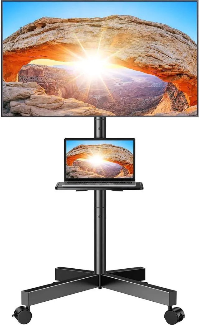 Main image of Rolling TV Stand for 23-60 Inch LED Flat Screen/Curved TVs up to 88lbs,Mobile TV Stand Wheels with Height Adjustable Portable Rolling TV Cart Max VESA 400x400mm,PGTVMC06