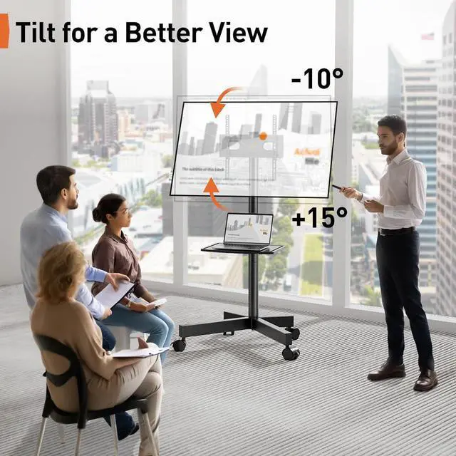 Alt view image 3 of 7 - Rolling TV Stand for 23-60 Inch LED Flat Screen/Curved TVs up to 88lbs,Mobile TV Stand Wheels with Height Adjustable Portable Rolling TV Cart Max VESA 400x400mm,PGTVMC06