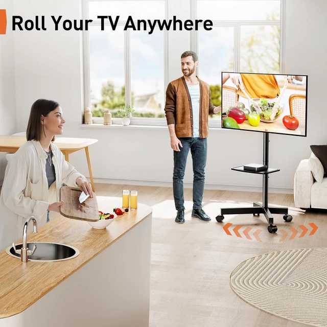 Alt view image 5 of 7 - Rolling TV Stand for 23-60 Inch LED Flat Screen/Curved TVs up to 88lbs,Mobile TV Stand Wheels with Height Adjustable Portable Rolling TV Cart Max VESA 400x400mm,PGTVMC06