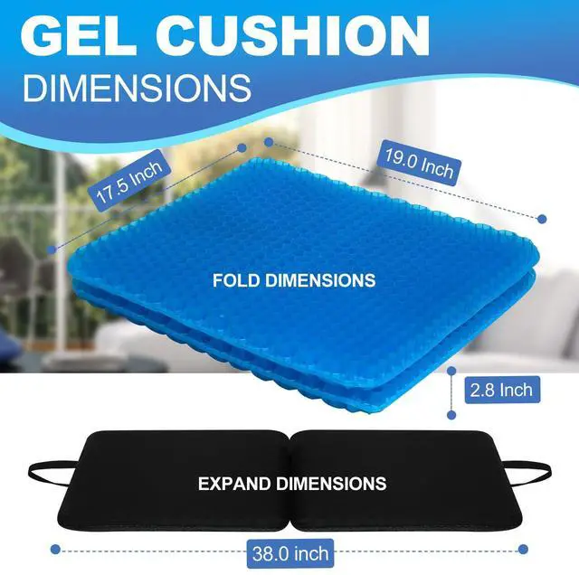 Alt view image 2 of 7 - Gel Seat Cushion for Long Sitting-Two Sizes Gel Cushion (ThickLarge) 19"x17.5"x2.8" / 38"x17.5"x1.4" (Fold/Expand), Zero Gel Cushion for Pressure Relief, Honeycomb Gel Seat Cushion with Two Size