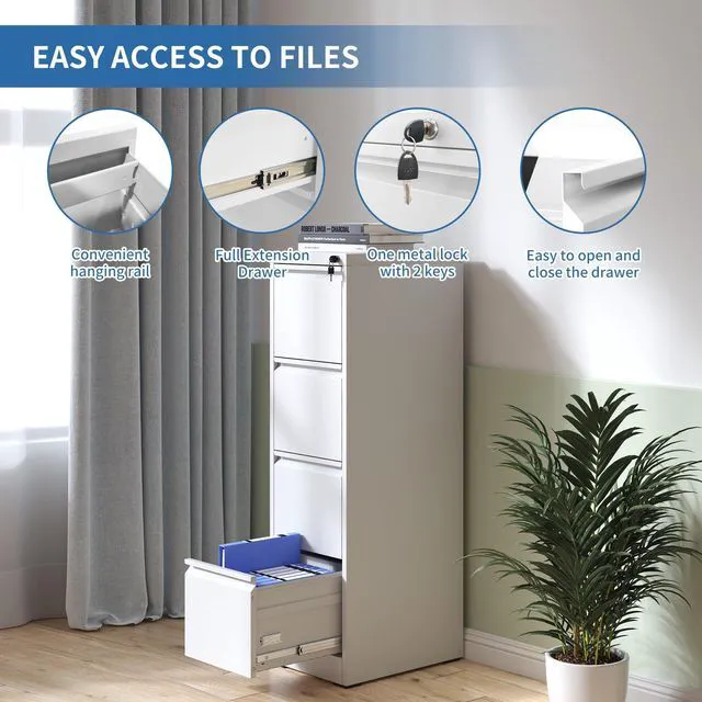 Alt view image 4 of 6 - 4 Drawer File Cabinet with Lock,Metal File Cabinet for Home Office White Vertical Filing Cabinets Heavy Duty Office Storage Cabinets for Letter/Legal/A4/F4 Size File, Assembly Required
