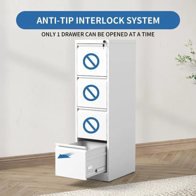 Alt view image 5 of 6 - 4 Drawer File Cabinet with Lock,Metal File Cabinet for Home Office White Vertical Filing Cabinets Heavy Duty Office Storage Cabinets for Letter/Legal/A4/F4 Size File, Assembly Required