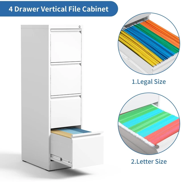 Alt view image 6 of 6 - 4 Drawer File Cabinet with Lock,Metal File Cabinet for Home Office White Vertical Filing Cabinets Heavy Duty Office Storage Cabinets for Letter/Legal/A4/F4 Size File, Assembly Required