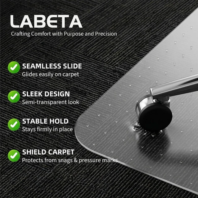 Alt view image 2 of 6 - Office Chair Mat for Low-Pile Carpet 30" x 48", Compact Carpet Protector Clear PVC With Anti-Slip Studs, Compact Size Fits Small Desks & Workstations, Protects Carpet From Daily Chair Wheel Wear
