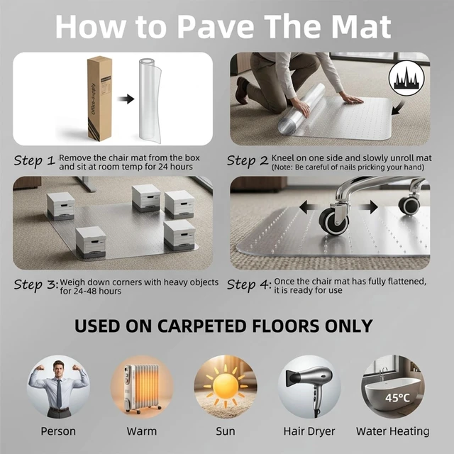 Alt view image 3 of 6 - Office Chair Mat for Low-Pile Carpet 30" x 48", Compact Carpet Protector Clear PVC With Anti-Slip Studs, Compact Size Fits Small Desks & Workstations, Protects Carpet From Daily Chair Wheel Wear