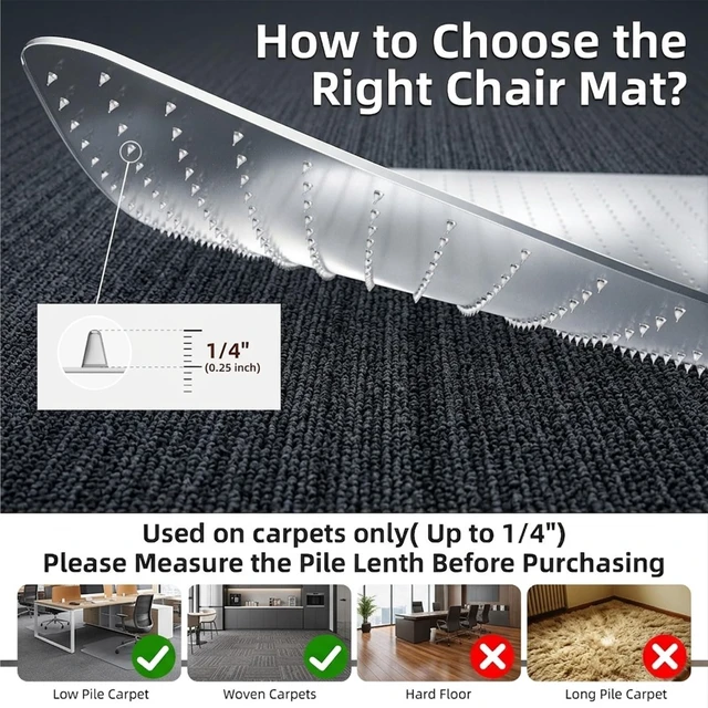 Alt view image 5 of 6 - Office Chair Mat for Low-Pile Carpet 30" x 48", Compact Carpet Protector Clear PVC With Anti-Slip Studs, Compact Size Fits Small Desks & Workstations, Protects Carpet From Daily Chair Wheel Wear