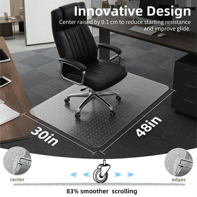Alt view image 6 of 6 - Office Chair Mat for Low-Pile Carpet 30" x 48", Compact Carpet Protector Clear PVC With Anti-Slip Studs, Compact Size Fits Small Desks & Workstations, Protects Carpet From Daily Chair Wheel Wear