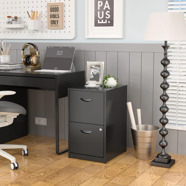 Alt view image 2 of 7 - 2 Drawer File Cabinets,Metal Office File Cabinet with Lock,Black Filing Cabinet for Home Office,Vertical Modern File Cabinet Office Two Drawers for Hanging Letter,Assembly Required