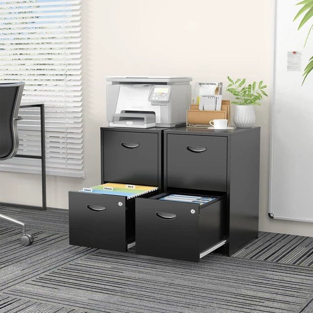 Alt view image 4 of 7 - 2 Drawer File Cabinets,Metal Office File Cabinet with Lock,Black Filing Cabinet for Home Office,Vertical Modern File Cabinet Office Two Drawers for Hanging Letter,Assembly Required