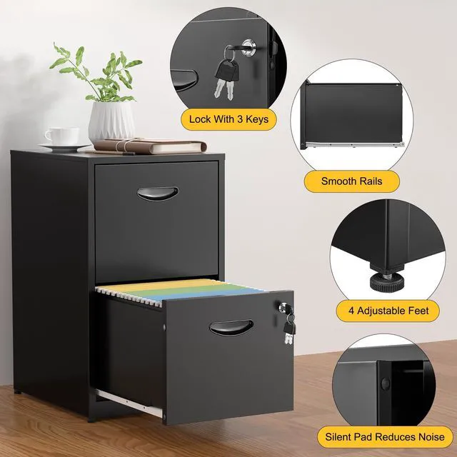 Alt view image 5 of 7 - 2 Drawer File Cabinets,Metal Office File Cabinet with Lock,Black Filing Cabinet for Home Office,Vertical Modern File Cabinet Office Two Drawers for Hanging Letter,Assembly Required