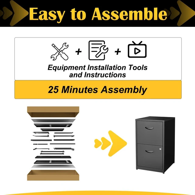 Alt view image 6 of 7 - 2 Drawer File Cabinets,Metal Office File Cabinet with Lock,Black Filing Cabinet for Home Office,Vertical Modern File Cabinet Office Two Drawers for Hanging Letter,Assembly Required