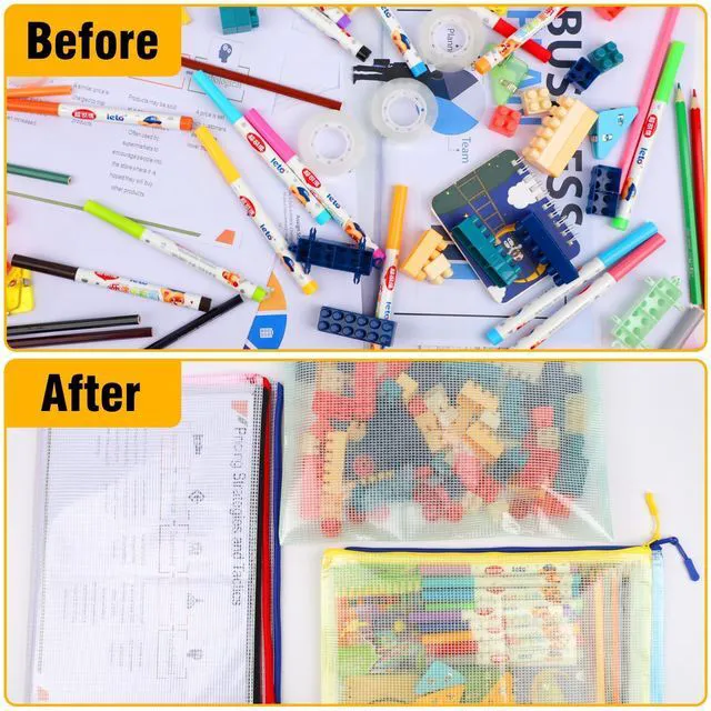 Alt view image 7 of 7 - 12pcs Large A4 Mesh Zipper Pouch File Bags Reusable Zippered Pouches for Organizing Classroom, Board Game Storage, Puzzle Bags