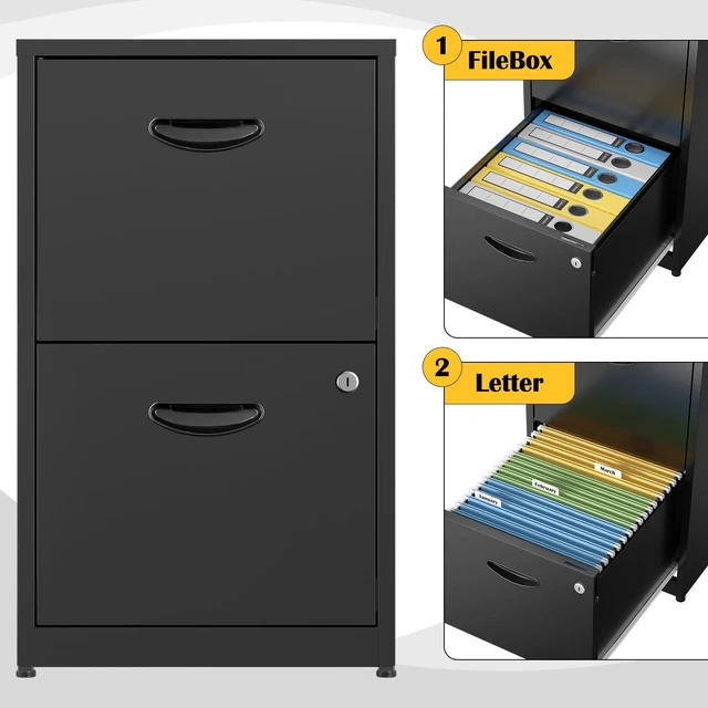 Alt view image 7 of 7 - 2 Drawer File Cabinets,Metal Office File Cabinet with Lock,Black Filing Cabinet for Home Office,Vertical Modern File Cabinet Office Two Drawers for Hanging Letter,Assembly Required