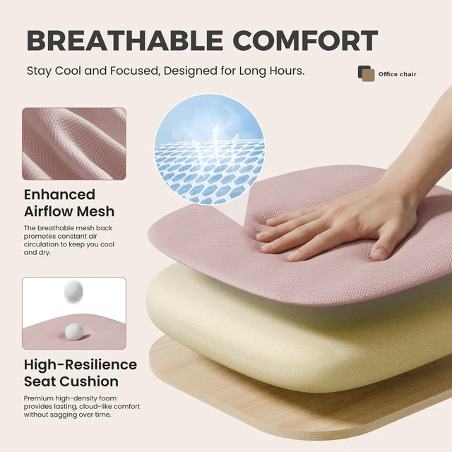 Alt view image 4 of 7 - Ergonomic Office Chair 2 Pack, Home Desk Mesh Chairs, Lumbar Support Height Adjustable, Fixed Armrest, Rocking Mode, 360 Swivel, 2 Pack Home, Pink