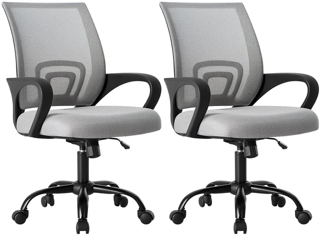 Main image of Ergonomic Office Chair 2 Pack, Home Desk Mesh Chairs, Lumbar Support Height Adjustable, Fixed Armrest, Rocking Mode, 360 Swivel, 2 Pack Home, Grey