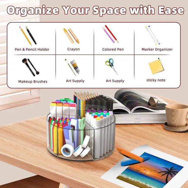 Alt view image 4 of 7 - 500 PCS Acrylic Pencil Holder, 360 Rotating Clear Marker Organizer, Pen Crayon Marker Caddy Organizer for Desk, Desktop Storage and Organizer for Office School Art Supplies, 2 Pack