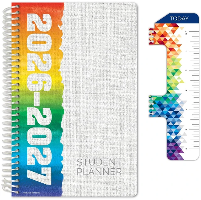Main image of 2026-2027 Middle & High School Student Planner 5.5" x 8.5" - Dated Weekly & Monthly Academic Planner with Ruler/Bookmark & Stickers, Ideal for Homework, Block Style, Rainbow Linen