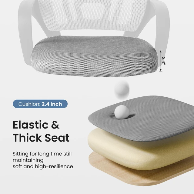 Alt view image 7 of 7 - Ergonomic Office Chair 2 Pack, Home Desk Mesh Chairs, Lumbar Support Height Adjustable, Fixed Armrest, Rocking Mode, 360 Swivel, 2 Pack Home, Grey
