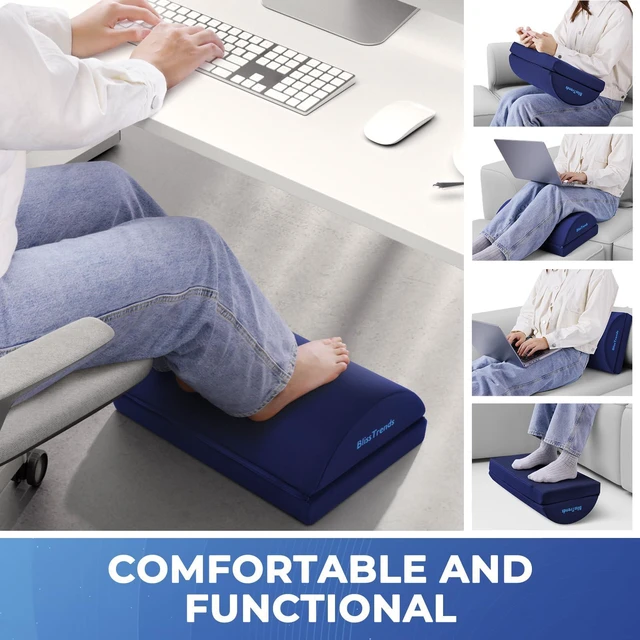 Alt view image 6 of 7 - Foot Rest Under Desk, Foot Stool with 2 Adjustable Heights Comfortable Footrest with Washable Cover for Car,Home and Office to Relieve Back,Lumbar,Knee Pain(X-Large, Blue)
