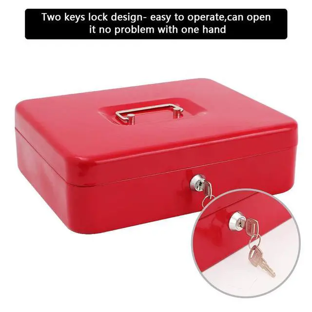 Alt view image 4 of 7 - Cash Box with Key Lock, Metal Money Box, Safe Storage box, Red Cash Box with Money Tray and Key Lock,Tiered, Cantilever Design,4 Bill / 5 Coin Slots,11.8" x 9.5" x 3.5"