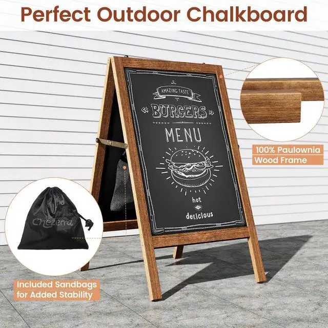Alt view image 6 of 7 - A Frame Chalkboard Sign, 40"x20", Brown Sidewalk Chalk Board Wooden Standing ChalkBoards Set with Marker Double-Sided Magnetic Blackboard for Cafés Weddings Party