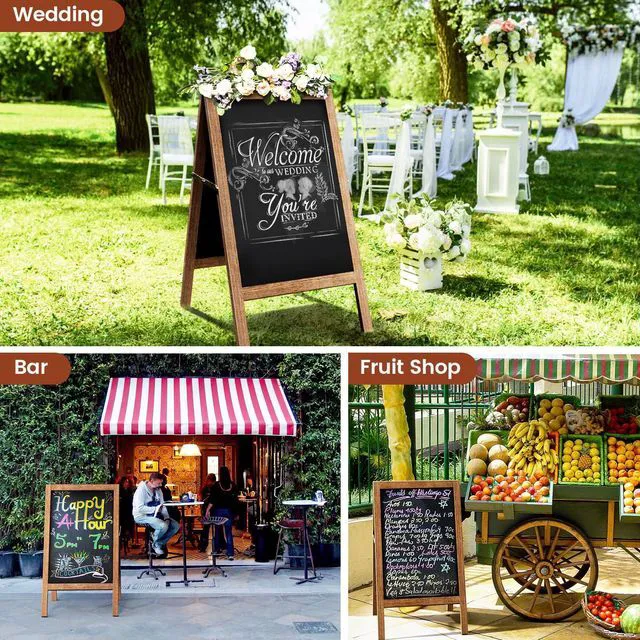 Alt view image 7 of 7 - A Frame Chalkboard Sign, 40"x20", Brown Sidewalk Chalk Board Wooden Standing ChalkBoards Set with Marker Double-Sided Magnetic Blackboard for Cafés Weddings Party