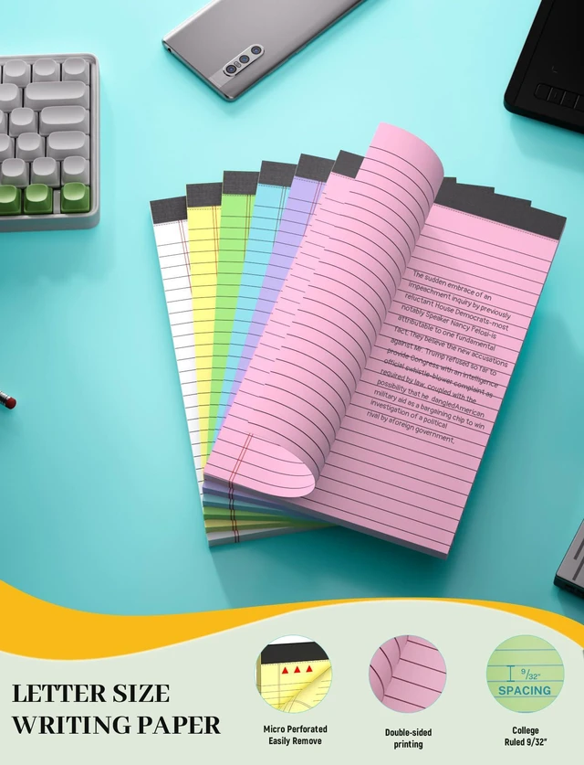 Alt view image 2 of 7 - 48 Pack Colored Note Pads 5x8, Pink Small Legal Pads 5x8 College Ruled Small legal Notepads Easy Tear-off, Perforated Lined Writing Pads 5x8, 30 Sheets Colored Mini Legal Pads for Office, School