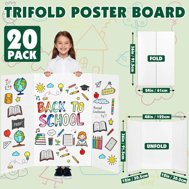 Alt view image 2 of 7 - 20 Pack White Trifold Poster Board, 36in x 48in Corrugated Project Board Presentation Board, Trifold Display Board for School Project, Business Presentation, Science Fairs, Event Display
