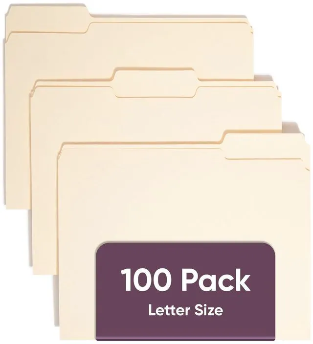 Main image of File Folders Letter Sized, 1/3-Cut Tab, Assorted Positions, Letter Size Manila Folders, 100 Per Box (10381)