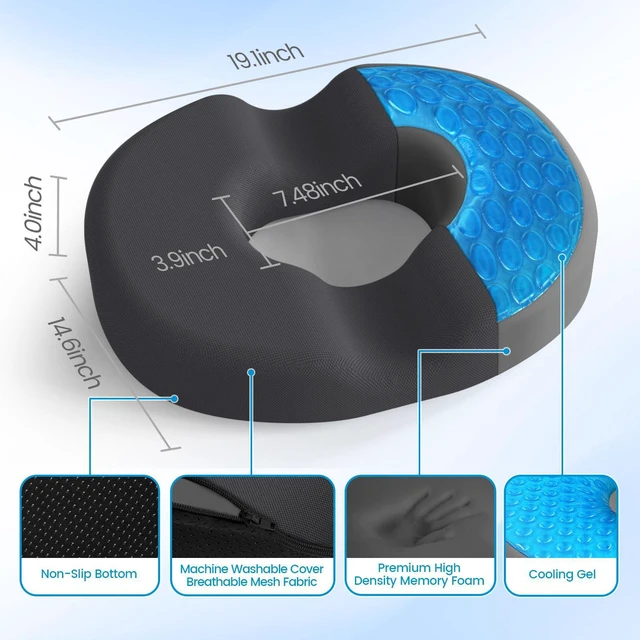 Alt view image 2 of 7 - Donut Pillow Seat Cushion, Cooling Gel Memory Foam Chair Cushion, Grey Office, Home & Car Seat Cushion, Butt Pillow for Tailbone Pain Relief, Hemorrhoids and Everyday Sitting Comfort