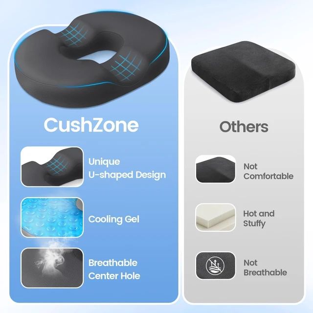 Alt view image 5 of 7 - Donut Pillow Seat Cushion, Cooling Gel Memory Foam Chair Cushion, Grey Office, Home & Car Seat Cushion, Butt Pillow for Tailbone Pain Relief, Hemorrhoids and Everyday Sitting Comfort